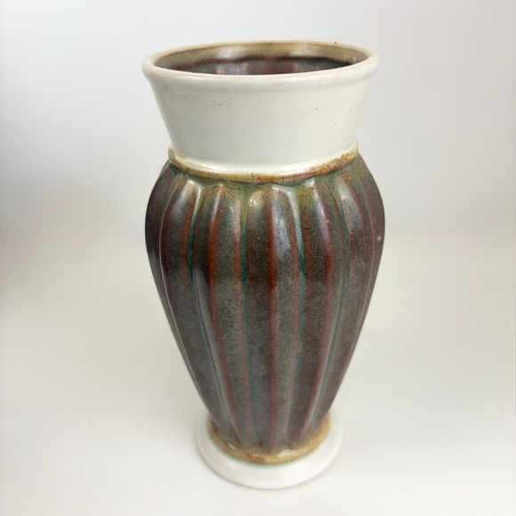 MCM Drip Glaze Off White Brown an Green Pottery Vase Like New - Picture 3 of 12